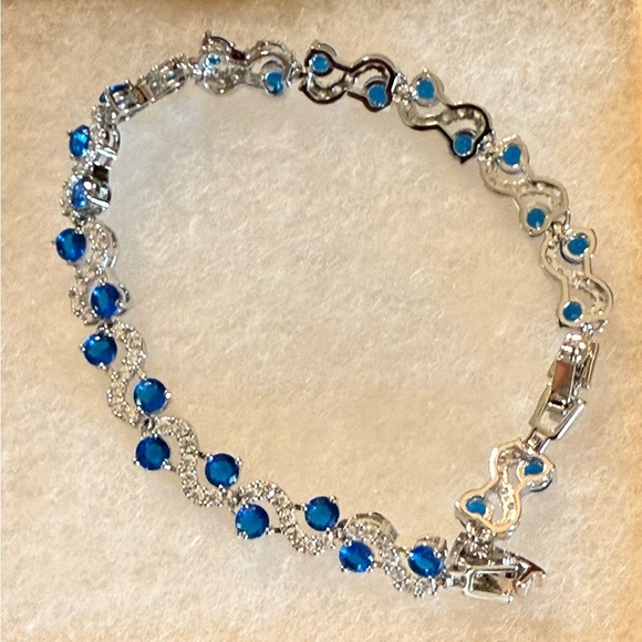 Elegant 925 Sterling Silver Colorful Gemstone Womens Bracelet Deep Blue & Silver - Picture 5 of 12